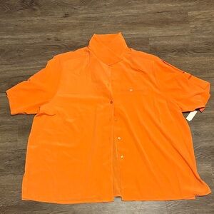 nwt women’s orange short sleeve button down dress shirt